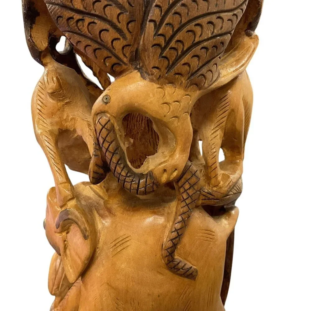 Vintage Hand Carved Round Hunting Shikar‎ Wooden Figurine Animals Forrest